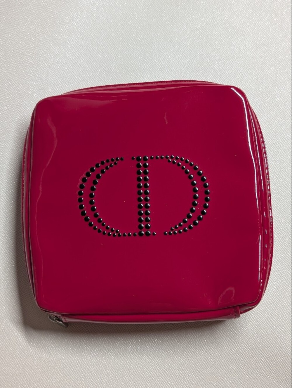 Christian Dior CD Women's Cosmetic Pouch - Red Patent with Studded Logo New